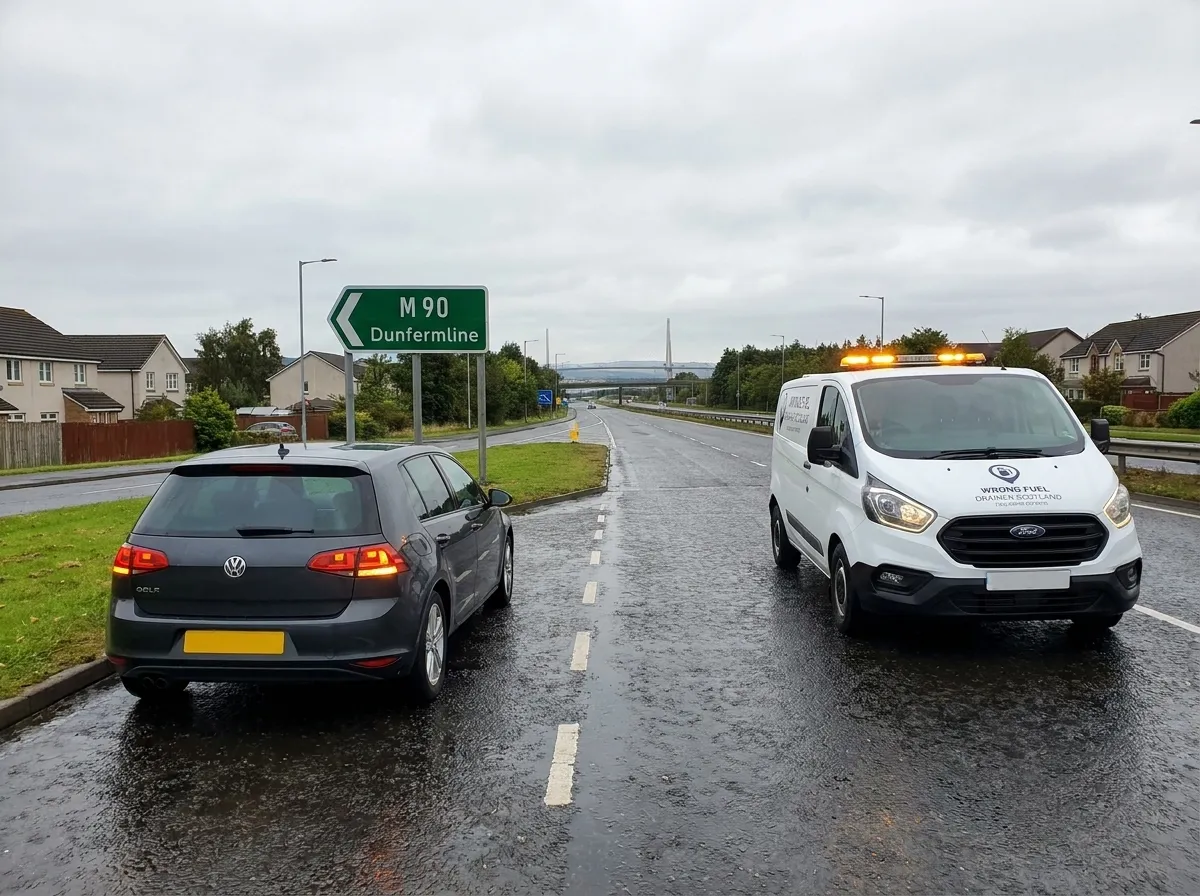 Dunfermline M90 junction coverage, Carnegie Drive area